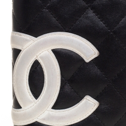 Pre Owned محفظة شانيل طويلة كيمبون CC جلد مبطنة سوداء