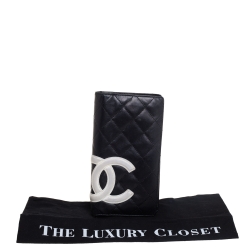 Pre Owned محفظة شانيل طويلة كيمبون CC جلد مبطنة سوداء