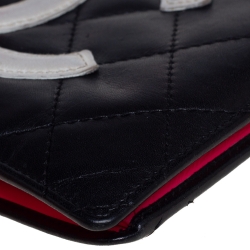 Pre Owned محفظة شانيل طويلة كيمبون CC جلد مبطنة سوداء