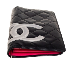 Pre Owned محفظة شانيل طويلة كيمبون CC جلد مبطنة سوداء