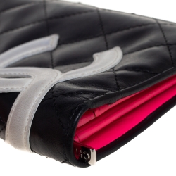 Pre Owned محفظة شانيل طويلة كيمبون CC جلد مبطنة سوداء