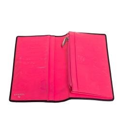 Pre Owned محفظة شانيل طويلة كيمبون CC جلد مبطنة سوداء