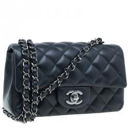 Pre Owned حقيبة يد شانيل نيو ميني كلاسيك بقلاب واحد جلد مبطن سوداء 