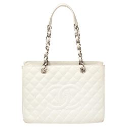 Chanel White Quilted Caviar Leather Grand Shopper Tote Chanel