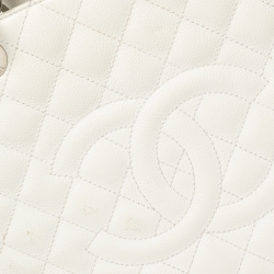 Pre Owned Chanel White Quilted Caviar Leather Grand Shopper Tote