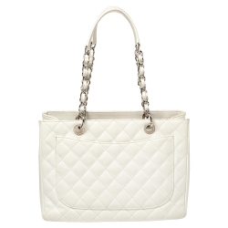 Pre Owned Chanel White Quilted Caviar Leather Grand Shopper Tote