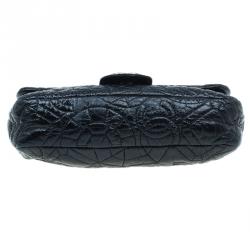 Pre Owned Chanel Black Patent Leather Embossed Medium Flap Bag