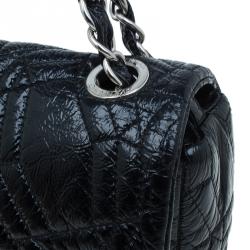 Pre Owned Chanel Black Patent Leather Embossed Medium Flap Bag