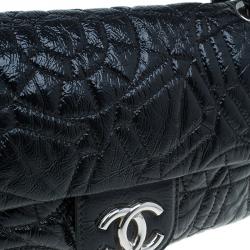 Pre Owned Chanel Black Patent Leather Embossed Medium Flap Bag