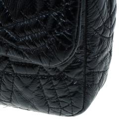Pre Owned Chanel Black Patent Leather Embossed Medium Flap Bag