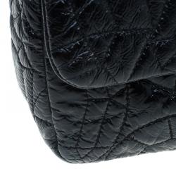 Pre Owned Chanel Black Patent Leather Embossed Medium Flap Bag