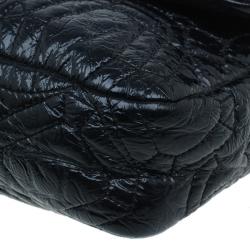 Pre Owned Chanel Black Patent Leather Embossed Medium Flap Bag