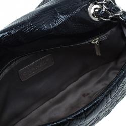 Pre Owned Chanel Black Patent Leather Embossed Medium Flap Bag