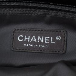 Pre Owned Chanel Black Patent Leather Embossed Medium Flap Bag