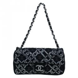 Pre Owned Chanel Black/Silver Tweed Cruise Collection Chain Flap Bag