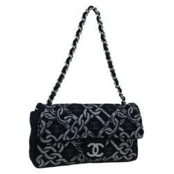 Pre Owned Chanel Black/Silver Tweed Cruise Collection Chain Flap Bag