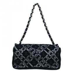 Pre Owned Chanel Black/Silver Tweed Cruise Collection Chain Flap Bag