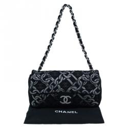 Pre Owned Chanel Black/Silver Tweed Cruise Collection Chain Flap Bag