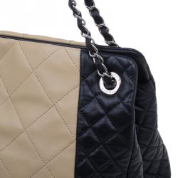 Chanel Beige/black Lambskin Leather Shopping Tote Bag
