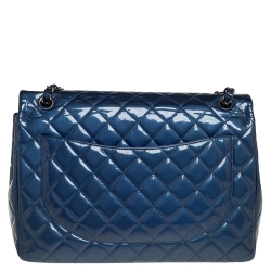 Pre Owned حقيبة شانيل ماكسي كلاسيك جلد أحمر لامع مبطن بقلاب مزدوج