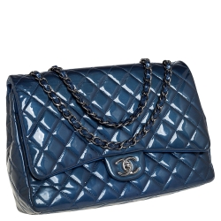 Pre Owned حقيبة شانيل ماكسي كلاسيك جلد أحمر لامع مبطن بقلاب مزدوج