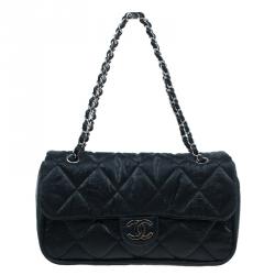 Pre Owned Chanel Black Washed Leather Shoulder Flap Bag