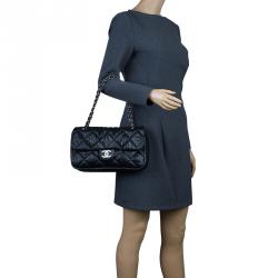 Pre Owned Chanel Black Washed Leather Shoulder Flap Bag