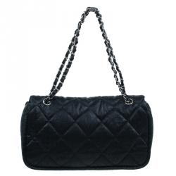 Pre Owned Chanel Black Washed Leather Shoulder Flap Bag
