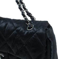 Pre Owned Chanel Black Washed Leather Shoulder Flap Bag