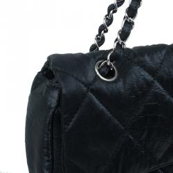 Pre Owned Chanel Black Washed Leather Shoulder Flap Bag