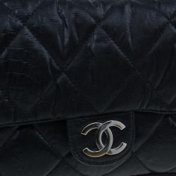 Pre Owned Chanel Black Washed Leather Shoulder Flap Bag
