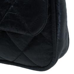 Pre Owned Chanel Black Washed Leather Shoulder Flap Bag