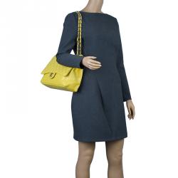Pre Owned Chanel Yellow Quilted Lambskin Leather Classic Maxi Single Flap Bag