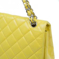 Pre Owned Chanel Yellow Quilted Lambskin Leather Classic Maxi Single Flap Bag