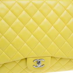 Pre Owned Chanel Yellow Quilted Lambskin Leather Classic Maxi Single Flap Bag