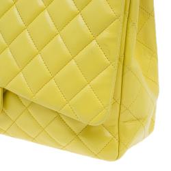 Pre Owned Chanel Yellow Quilted Lambskin Leather Classic Maxi Single Flap Bag
