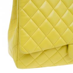 Pre Owned Chanel Yellow Quilted Lambskin Leather Classic Maxi Single Flap Bag