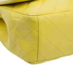 Pre Owned Chanel Yellow Quilted Lambskin Leather Classic Maxi Single Flap Bag