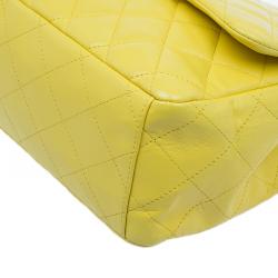 Pre Owned Chanel Yellow Quilted Lambskin Leather Classic Maxi Single Flap Bag