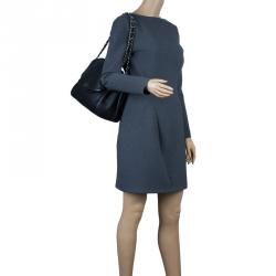 Pre Owned حقيبة يد شانيل طية أكورديون سنسيوال جلد ناعم أسود