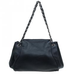 Pre Owned حقيبة يد شانيل طية أكورديون سنسيوال جلد ناعم أسود