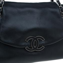 Pre Owned حقيبة يد شانيل طية أكورديون سنسيوال جلد ناعم أسود