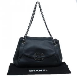 Pre Owned حقيبة يد شانيل طية أكورديون سنسيوال جلد ناعم أسود