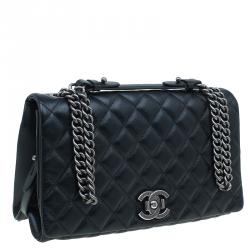 Pre Owned Chanel Black Quilted Goatskin Leather City Rock Flap Bag