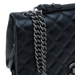 Pre Owned Chanel Black Quilted Goatskin Leather City Rock Flap Bag