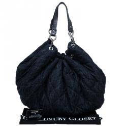 Pre Owned Chanel Black Denim XL Coco Cabas Spirit Hobo Bag