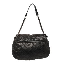 Pre Owned Chanel Black Quilted Pleats Leather Flap CC Charm Hobo