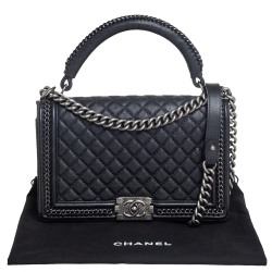 Pre Owned Chanel Black Quilted Leather New Medium Boy Flap Top Handle Bag