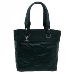 Pre Owned حقيبة شوبنغ شانيل بتيت باريس بيارتز تقسيمات كانفاس مقوى أسود