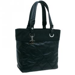 Pre Owned حقيبة شوبنغ شانيل بتيت باريس بيارتز تقسيمات كانفاس مقوى أسود